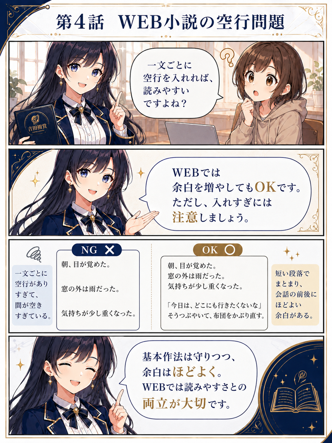 第4話 WEB小説の空行問題を説明する四コマ漫画。